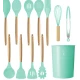 Set 12 ustensile de bucatarie Silicon/Lemn Verde