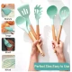 Set 12 ustensile de bucatarie Silicon/Lemn Verde
