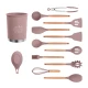 Set 13 Ustensile ROZ antiaderente de Bucatarie din silicon cu maner de Bambus calitate PREMIUM