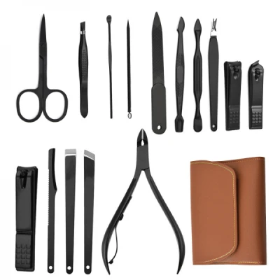 Set 16 piese MANICHIURA profesionala otel negru mat 1