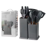 Set 19 piese ustensile de bucatarie din lemn si silicon cu suport