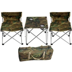 Set 1 Masa cu 2 Scaune Pentru Camping Pliabile Model Army Geanta Inclusa