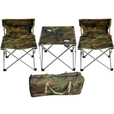 Set 1 Masa cu 2 Scaune Pentru Camping Pliabile Model Army Geanta Inclusa