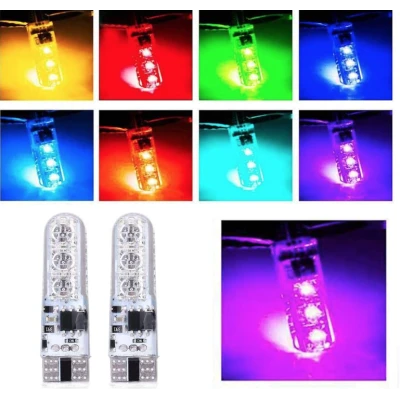 Set 2 Becuri T10 LED 12v RGB Cu Telecomanda Auto RU