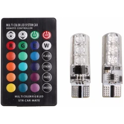 Set 2 becuri T10 LED auto RGB cu telecomanda putere 2W