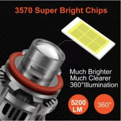Set 2 becuri V6 auto LED H11 de 100W 6000k lumina alb rece si flux luminos