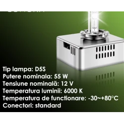 Set 2 Becuri Xenon D5S putere 55W culoare 6000k +220% pentru Faruri Auto 9000 Lumeni