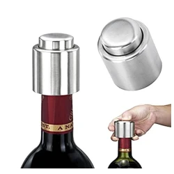 Set 2 bucati DOP cu buton pentru sticla de vin din metal