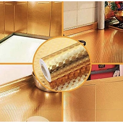 Set 2 Folii Aluminiu autoadezive pentru protectie mobila bucatarie AURIU 3D 60 x 300 cm