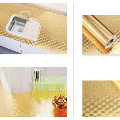 Set 2 Folii Aluminiu autoadezive pentru protectie mobila bucatarie AURIU 3D 60 x 300 cm