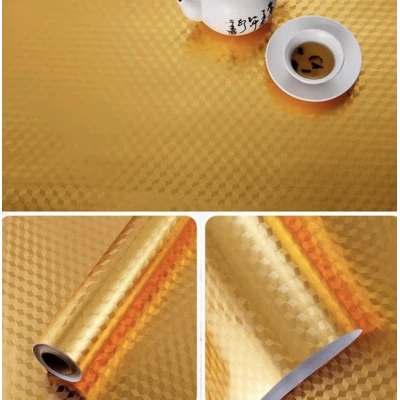 Set 2 Folii Aluminiu autoadezive pentru protectie mobila bucatarie AURIU 3D 60 x 300 cm