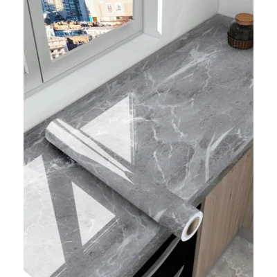 Set 2 Folii imitatie marmura GRI cu ALB autoadezive pentru bucatarie baie 60 x 300 cm