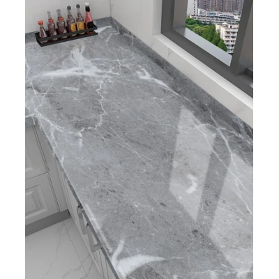 Set 2 Folii imitatie marmura GRI cu ALB autoadezive pentru bucatarie baie 60 x 300 cm