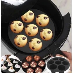 Set 2 Forme din silicon de briose pentru Airfryer cu 7 compartimente NEGRU