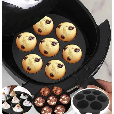 Set 2 Forme din silicon de briose pentru Airfryer cu 7 compartimente NEGRU