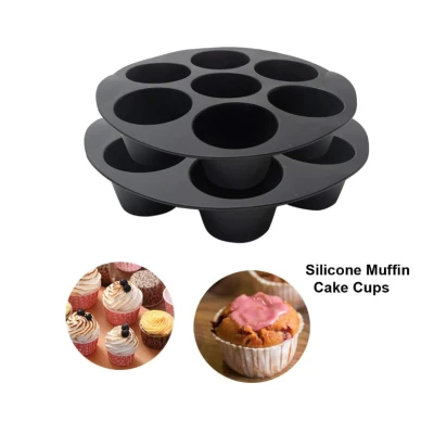 Set 2 Forme din silicon de briose pentru Airfryer cu 7 compartimente NEGRU