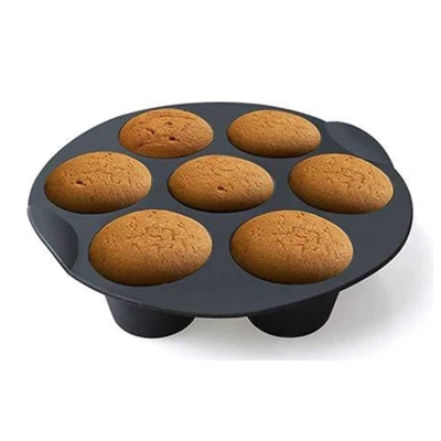 Set 2 Forme din silicon de briose pentru Airfryer cu 7 compartimente NEGRU