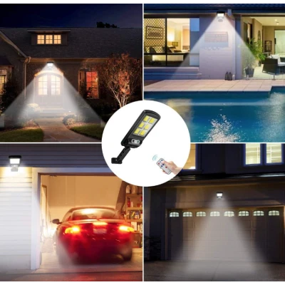 Set 2 Lampa Stradala Solara 150 LED COB cu 6 CASSETE cu Panou Solar  Senzor de Miscare  Lumina si Telecomanda Inclusa
