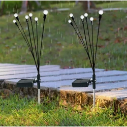 Set 2 Lampi LED decorative de gradina cu 6 bulbi incarcare solara si senzor de miscare cu lumina multicolora 