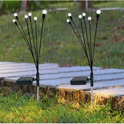 Set 2 Lampi LED decorative de gradina cu 6 bulbi incarcare solara si senzor de miscare cu lumina multicolora