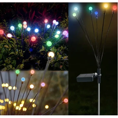 Set 2 Lampi LED decorative de gradina cu 6 bulbi incarcare solara si senzor de miscare cu lumina multicolora