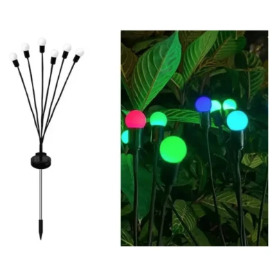 Set 2 Lampi LED decorative de gradina cu 6 bulbi incarcare solara si senzor de miscare cu lumina multicolora