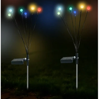 Set 2 Lampi LED decorative de gradina cu 6 bulbi incarcare solara si senzor de miscare cu lumina multicolora