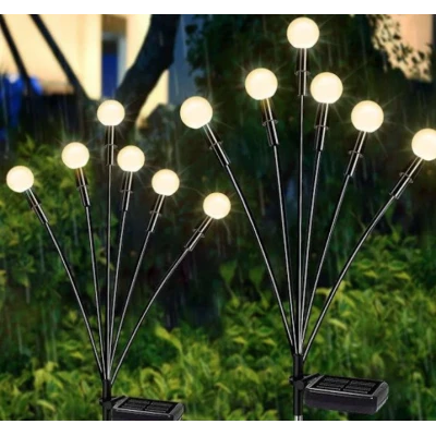 Set 2 Lampi solare LED Alb Cald cu 6 bulbi decoratiune gradina licurici