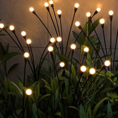 Set 2 Lampi solare LED Alb Cald cu 6 bulbi decoratiune gradina licurici