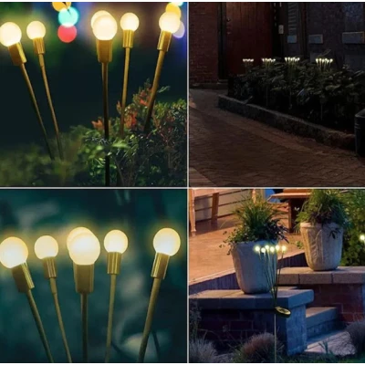 Set 2 Lampi solare LED Alb Cald cu 6 bulbi decoratiune gradina licurici