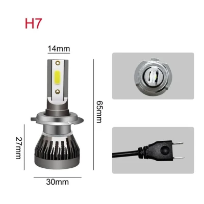 Set 2 LED-uri H7 Mini pentru far masina temperatura 6000k 12V putere 60W 8000LM