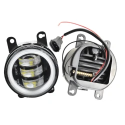 Set 2 proiectoare ceata cu DRL Angel Eyes 89 milimetri 3.5” cu 3 functii alb cu semnal galben