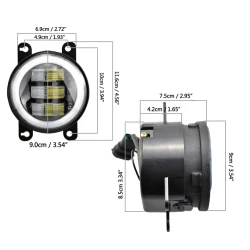 Set 2 proiectoare ceata cu DRL Angel Eyes 89 milimetri 3.5” cu 3 functii alb cu semnal galben