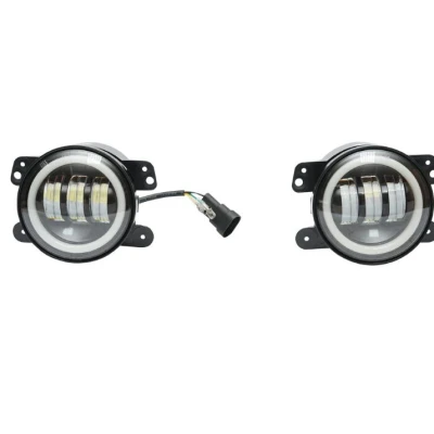 Set 2 proiectoare ceata cu DRL Angel Eyes 89 milimetri 3.5” cu 3 functii alb cu semnal galben