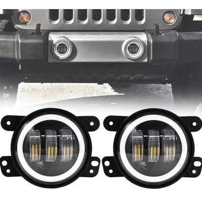 Set 2 proiectoare ceata cu DRL Angel Eyes 89 milimetri 3.5” cu 3 functii alb cu semnal galben