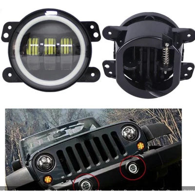 Set 2 proiectoare ceata cu DRL Angel Eyes 89 milimetri 3.5” cu 3 functii alb cu semnal galben