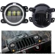Set 2 proiectoare ceata cu DRL Angel Eyes 89 milimetri 3.5” cu 3 functii alb cu semnal galben