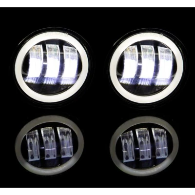Set 2 proiectoare ceata cu DRL Angel Eyes 89 milimetri 3.5” cu 3 functii alb cu semnal galben