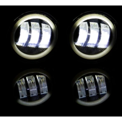Set 2 proiectoare ceata cu DRL Angel Eyes 89 milimetri 3.5” cu 3 functii alb cu semnal galben