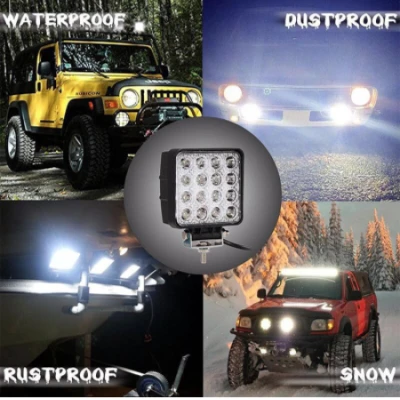 Set 2 Proiector PATRAT 16 led 12v-24v  48w  lumina alba 6000k Slim