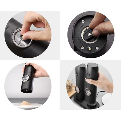 Set 2 rasnite electrice sare si piper stand incarcare USB