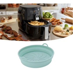 Set 2 x Tava rotunda din silicon pentru friteuza stil cosulet cu 2 manere