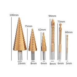 Set 3 burghie freza conica metal in trepte 4 30mm + 3 burghie frezare