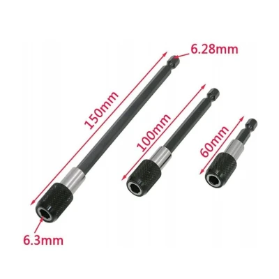 Set 3 prelungitoare pentru surubelnita 60mm 100mm 150mm negru