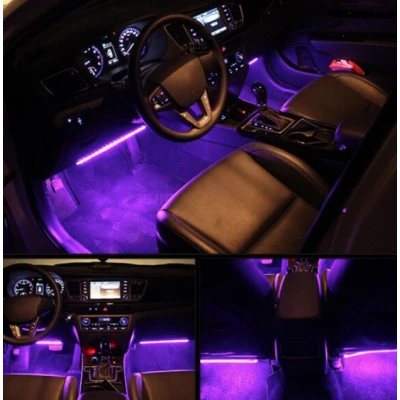 Set 4 benzi 9 LED cu lumina ambientale pentru auto si telecomanda RGB