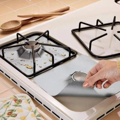 Set 4 Folii TEFLON GRI Detasabile pentru Aragaz din Teflon  Lavabila  Reutilizabila