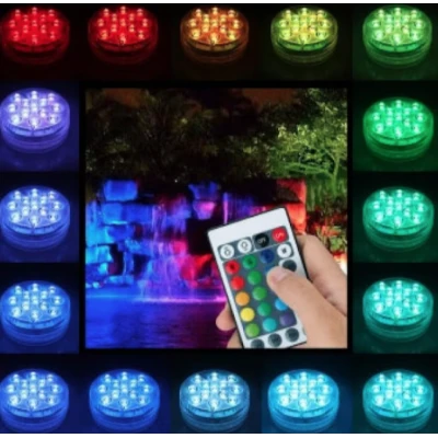 Set 4 lampi LED RGB cu telecomanda rezistente la apa BA
