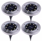 Set 4 Lampi Solare metalice Argintii Disk Lights pentru gradina
