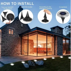 Set 4 Lampi Solare metalice Argintii Disk Lights pentru gradina