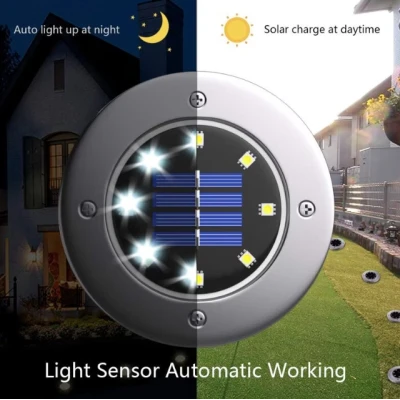Set 4 Lampi Solare metalice Argintii Disk Lights pentru gradina